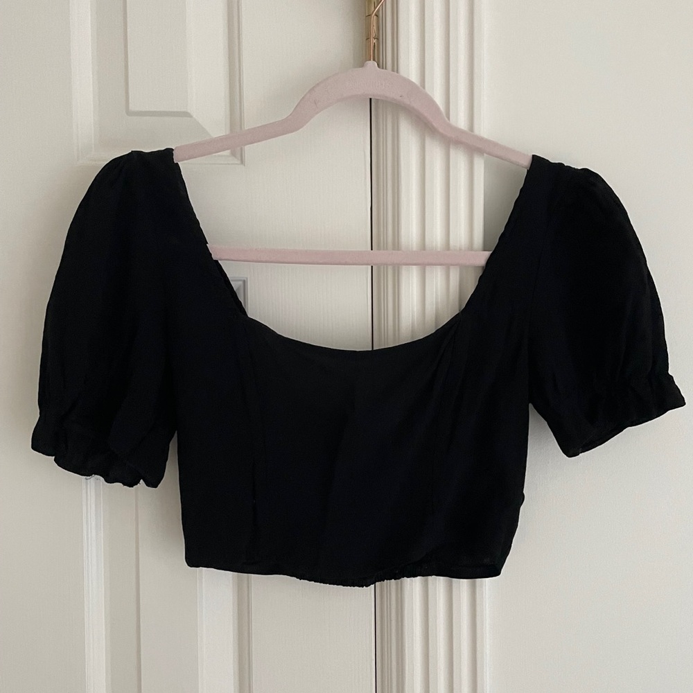 Urban Outfitters black crop puff sleeve top